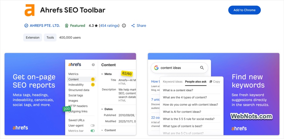 Ahrefs SEO Toolbar Extension