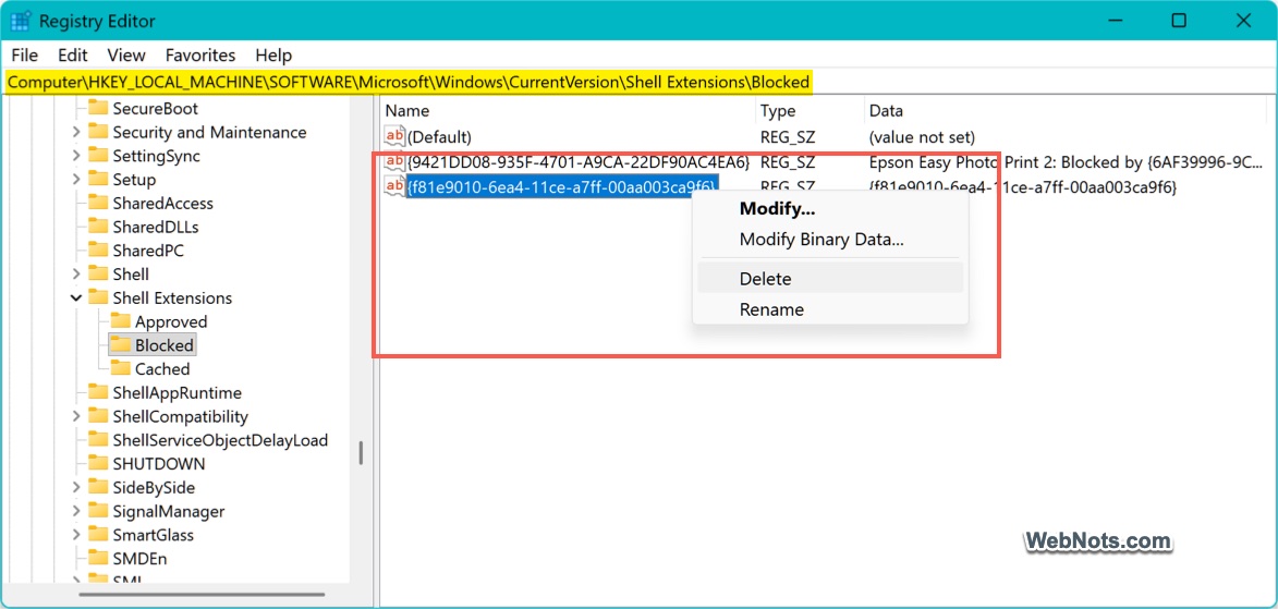 Delete Blocked Sharing Registry Key