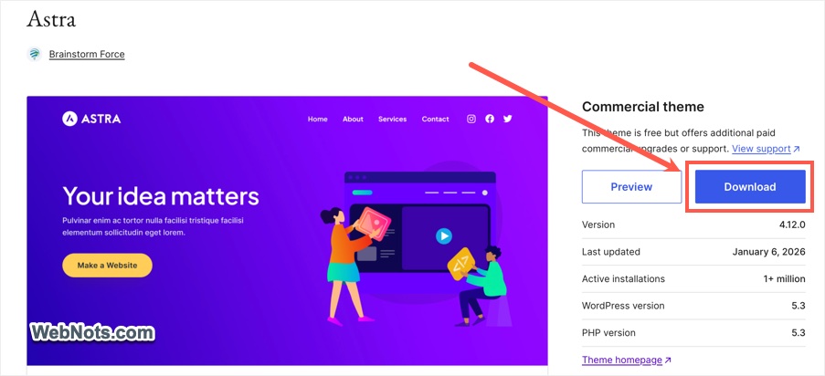 Download from WordPress Theme Depository