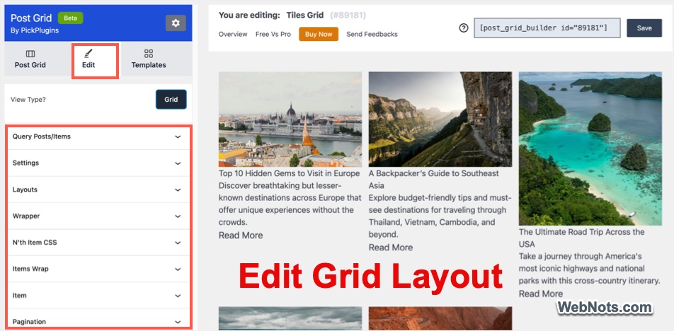 Edit Grid Layout