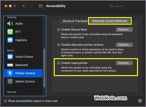 Enable Head Pointer Option