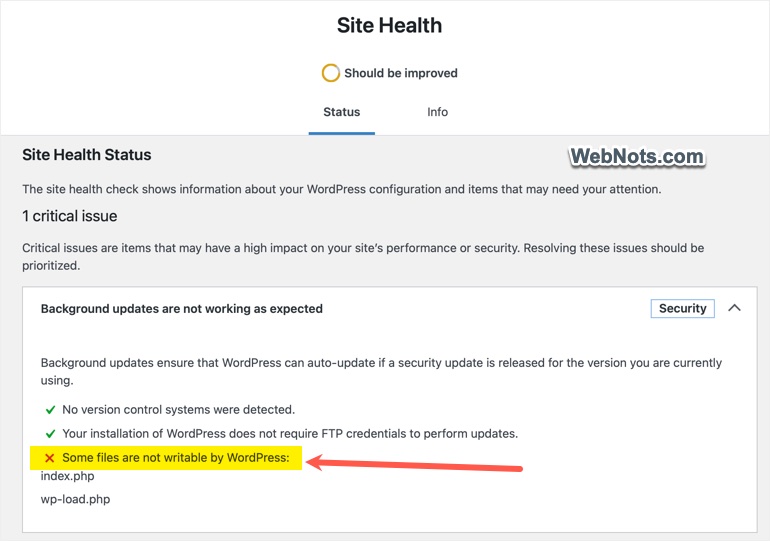 File Permission Error in Site Health