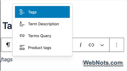 Insert Tags Block