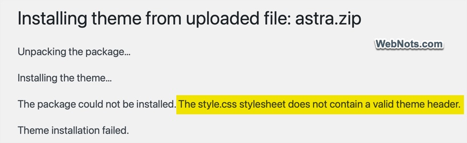 Invalid Theme Header Error