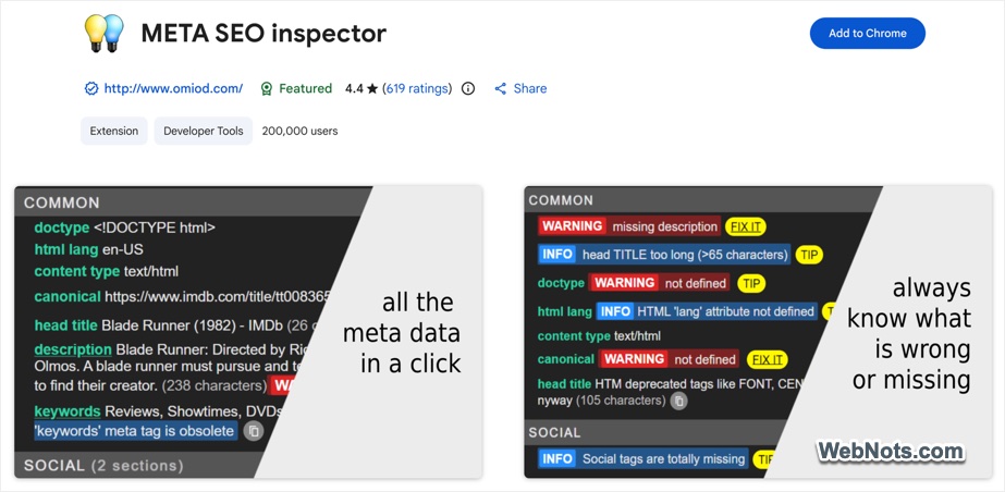 Meta SEO Inspector Extension for Chrome
