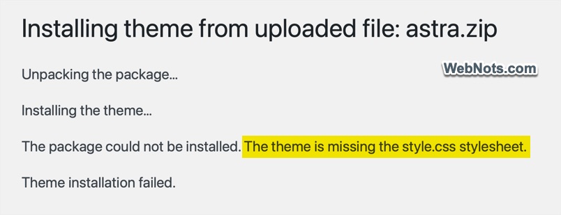 Missing Stylesheet Error in WordPress