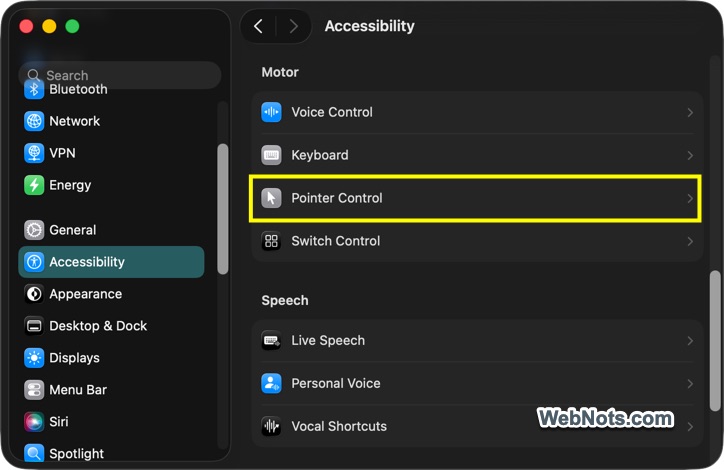 Pointer Control Settings
