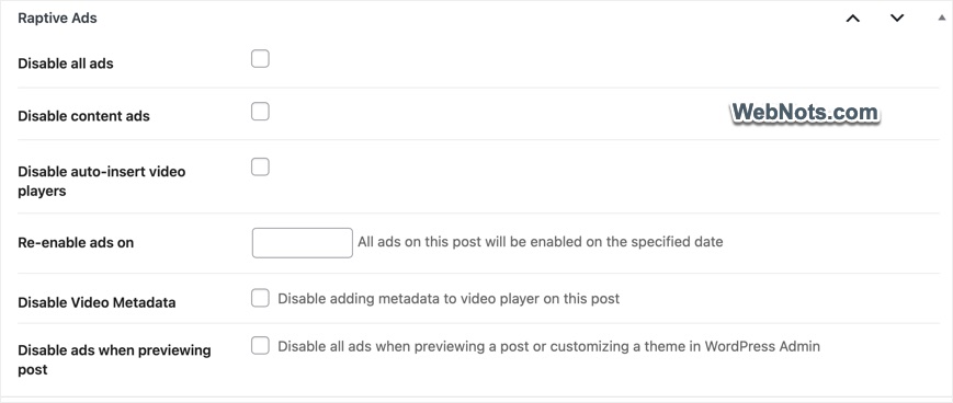 Raptive Ads WordPress Plugin Post Settings