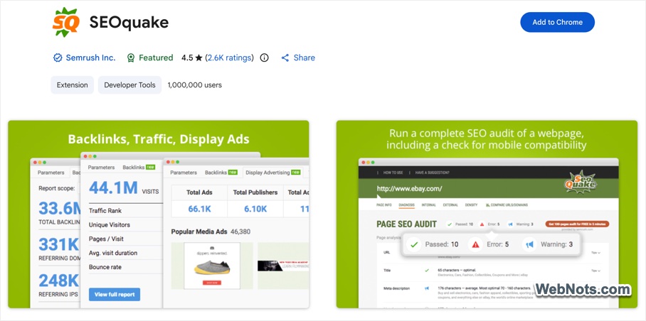 SEOquake Chrome Extension