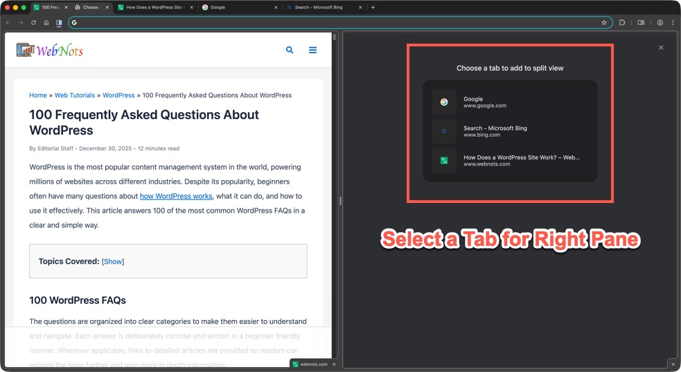 Select a Tab for Right Pane
