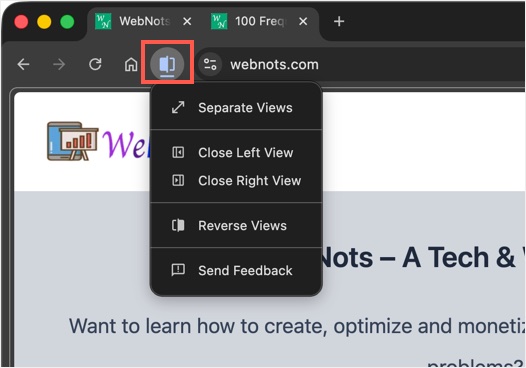 Split View Icon Menu