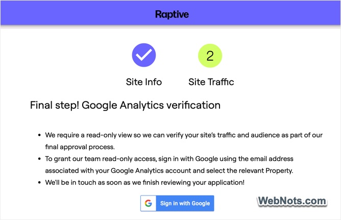 Submit Raptive Applications