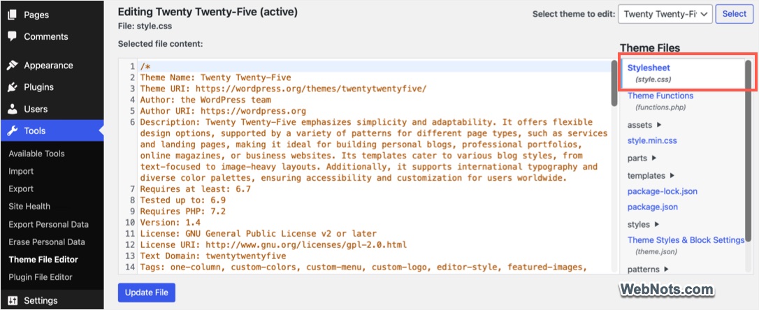 Theme Stylesheet Content