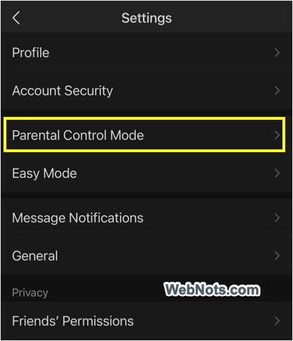 WeChat Parental Control Mode Option