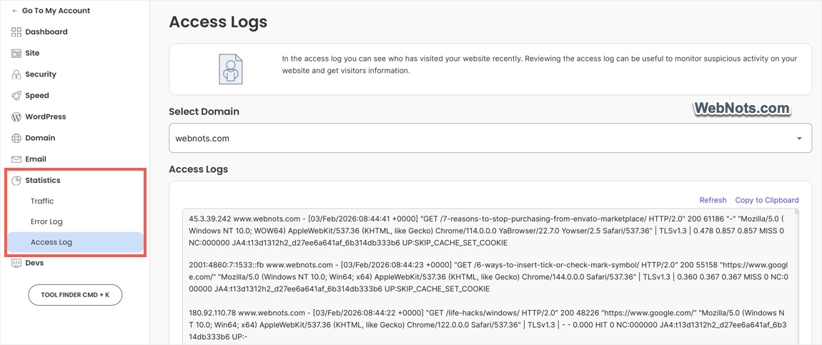 Access and Error Logs in SiteGround Server