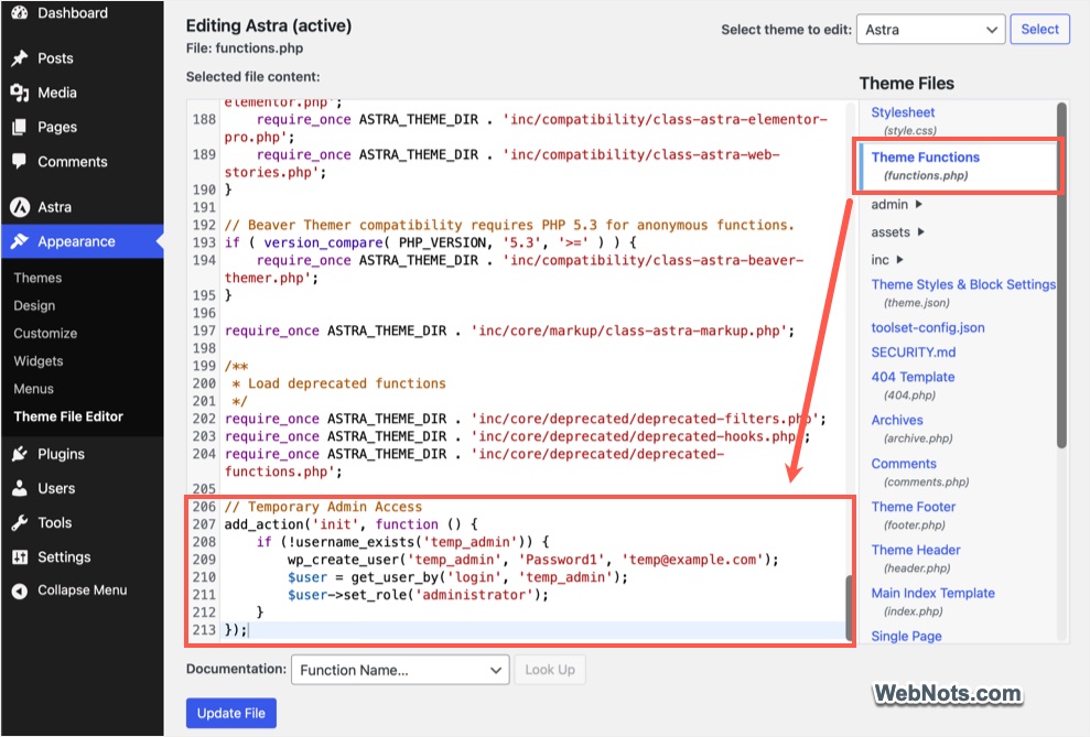 Add Code in Functions PHP File