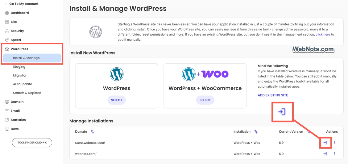 Admin Login from Site Tools