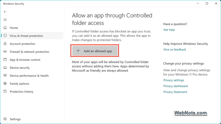 Allow App to Access Controlled Folders