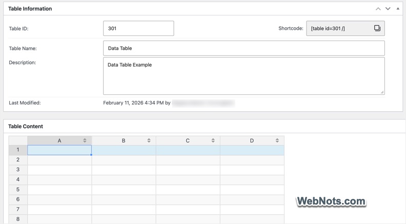 Create or Edit Table Data