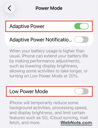 Disable Adaptive and Low Power Modes