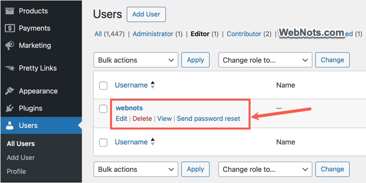 Edit User or Reset Password