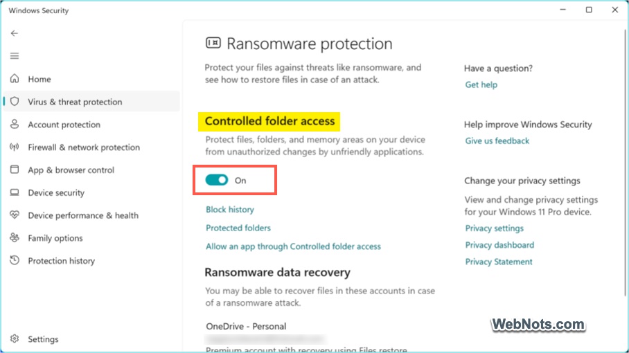 Enable Controlled Folder Access