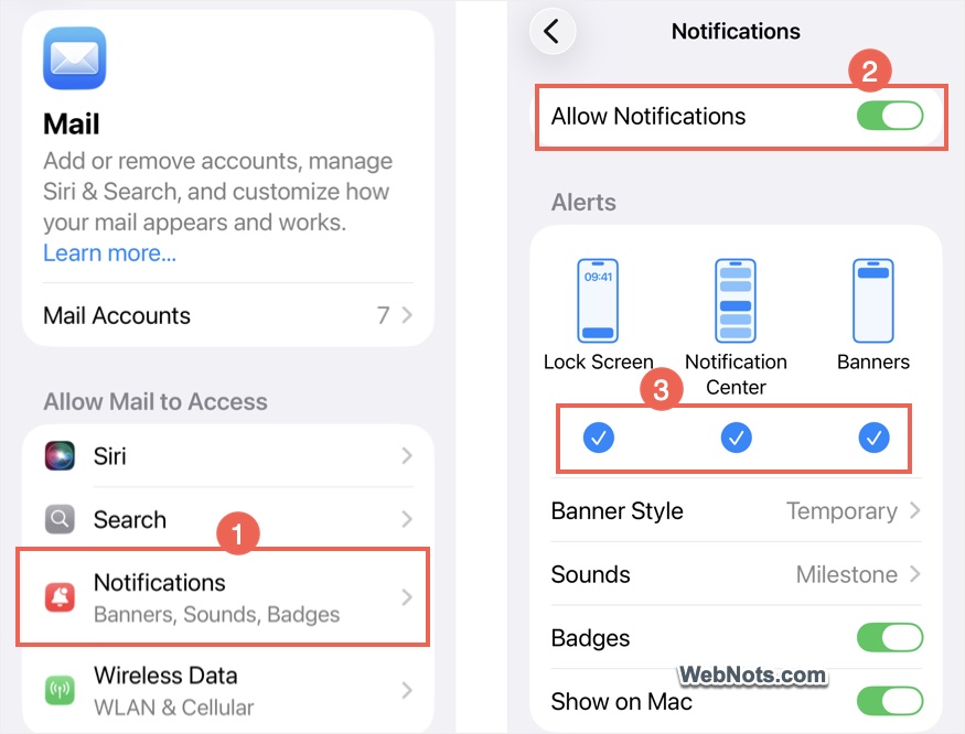 Enable Notifications for Mail App on iPhone