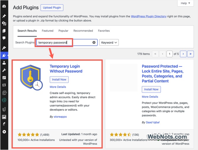 Install Temporary Login Without Password Plugin
