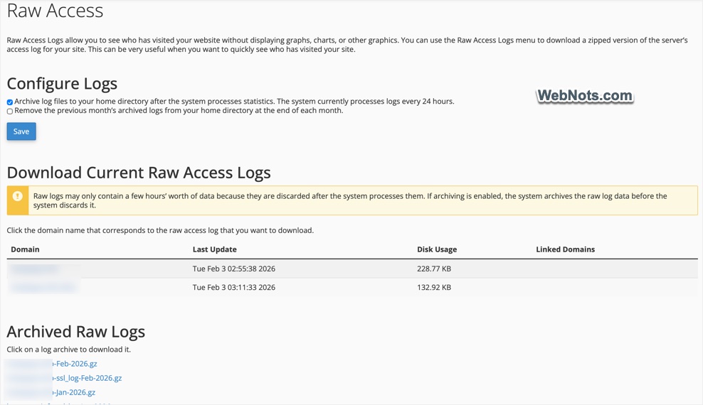 Raw Access Logs in cPanel