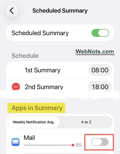 Remove Mail from Notifications Summary