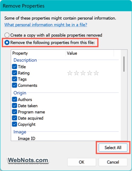 Select Properties to Remove