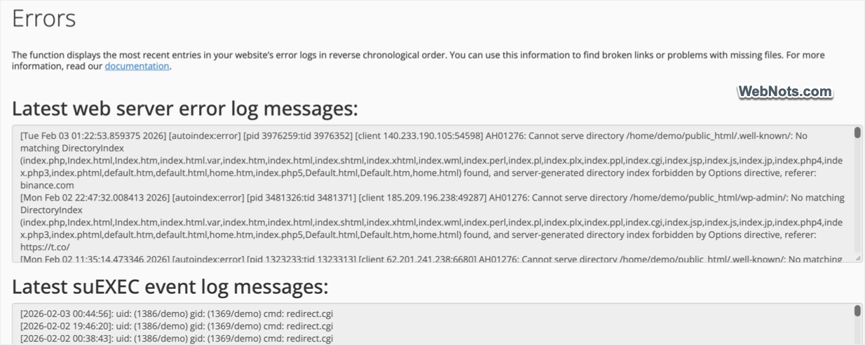 Server Error Logs in cPanel