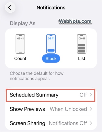 Turn Off Schedule Summary
