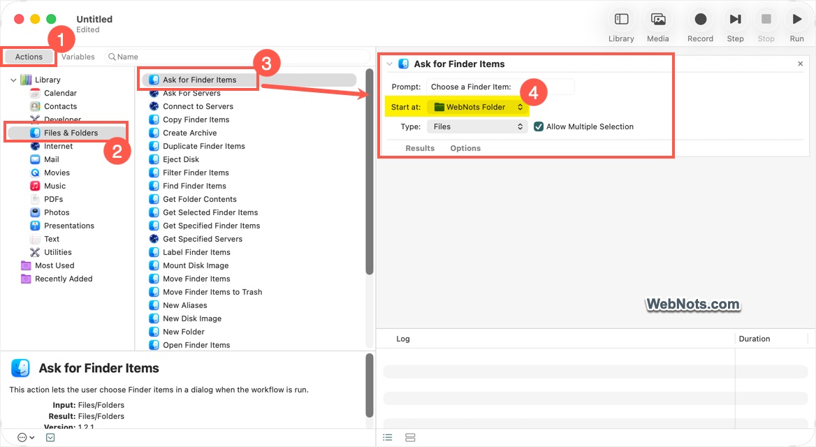 Add Ask for Finder Items in Workflow
