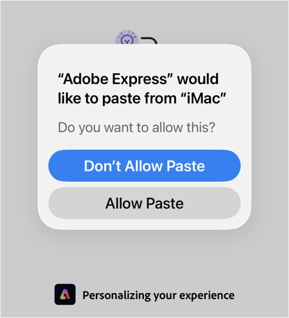 Adobe Express Paste Permission