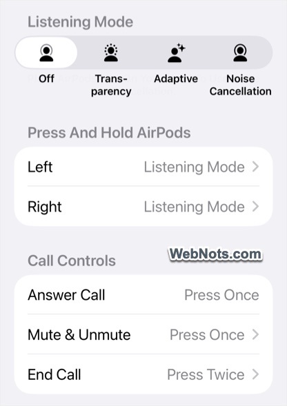 AiPods Listening Modes and Call Controls