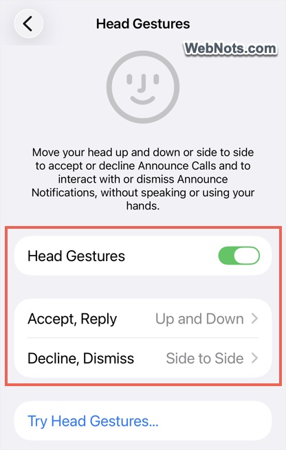 Allow Head Gestures