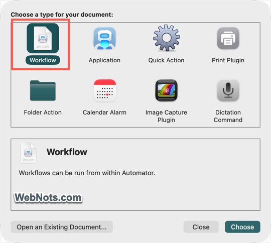 Create Automator Workflow in Mac