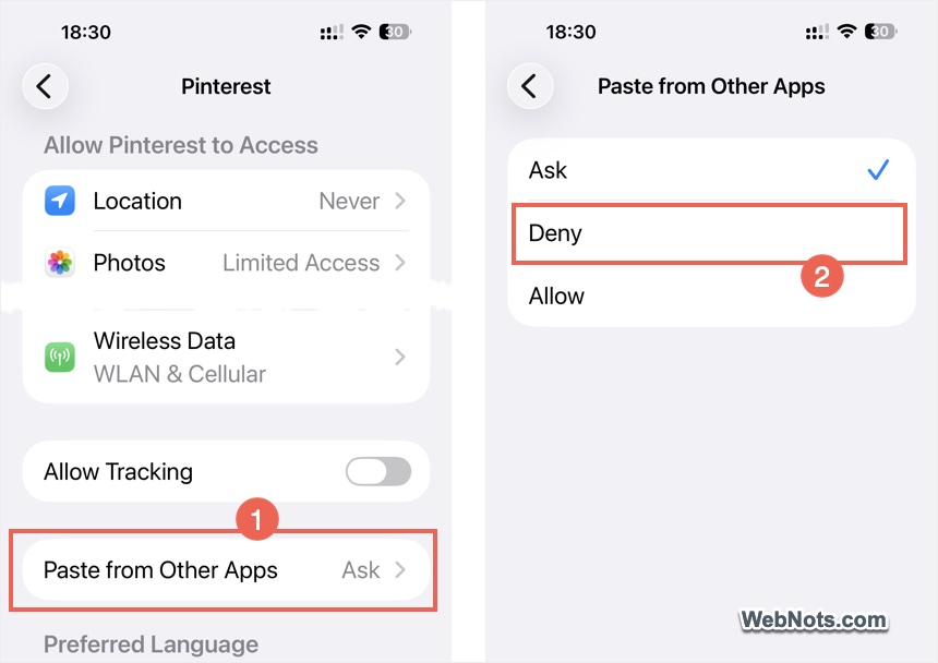 Deny Pasting Permission in iPhone