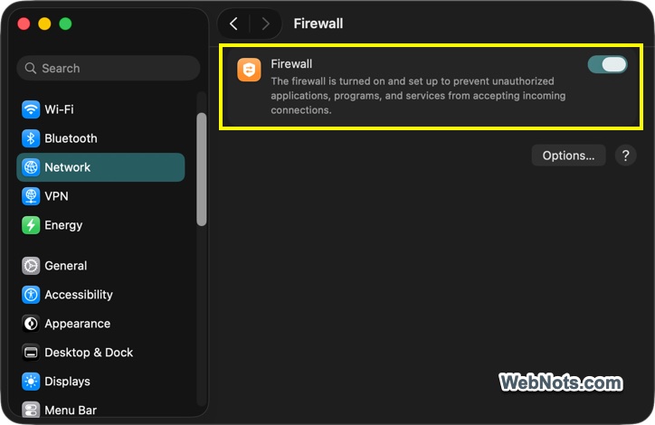 Disable Firewall on Mac