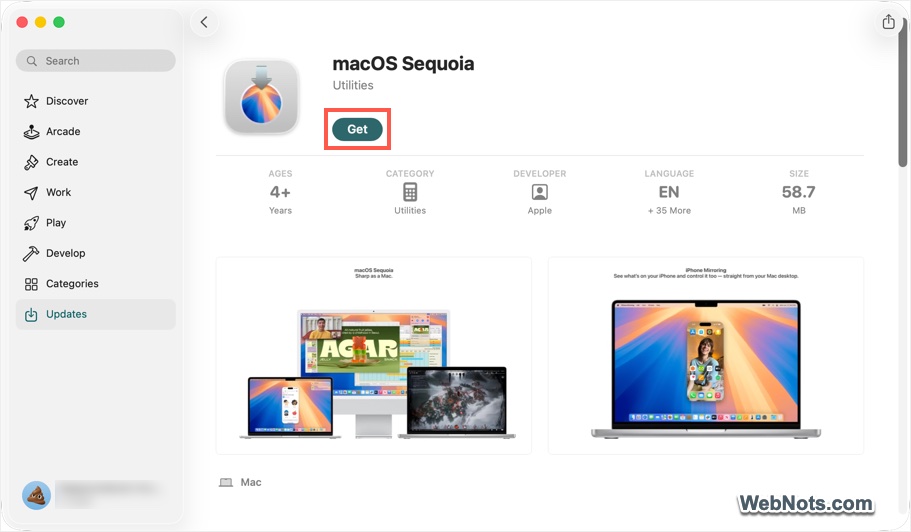 Download macOS from App Store