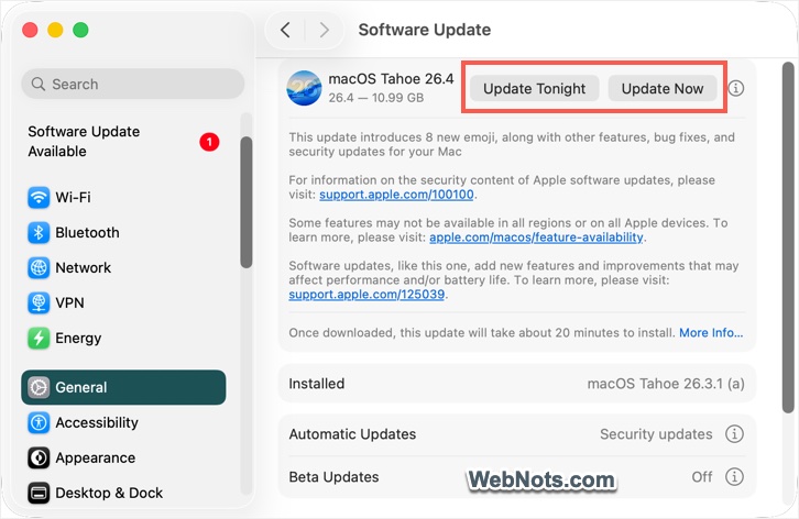 Install Update Now