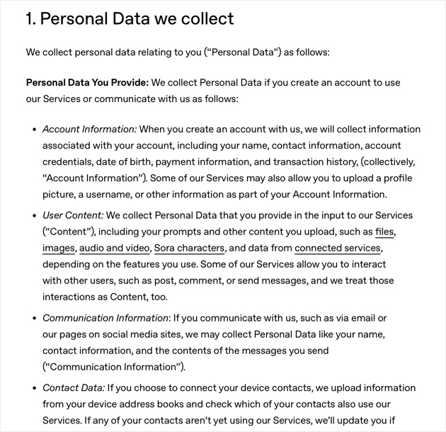 OpenAI Privacy Policy on Data Collection