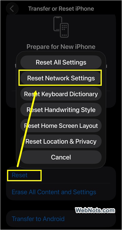 Reset Network Settings in iPhone