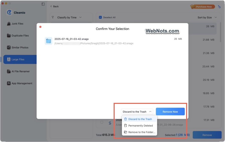 Select Delete Option