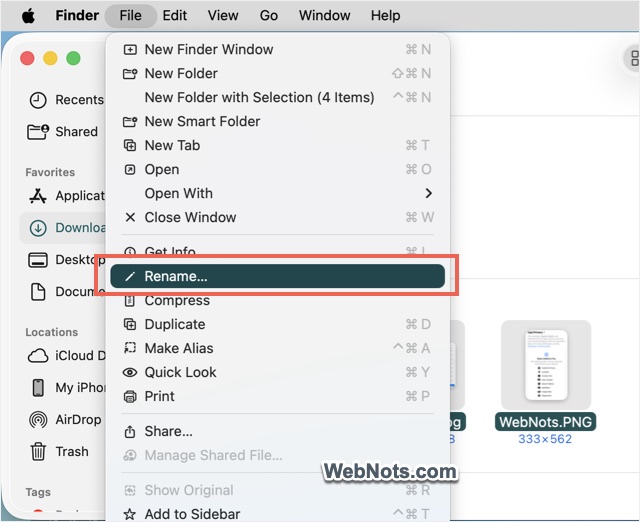 Select Rename from Menu