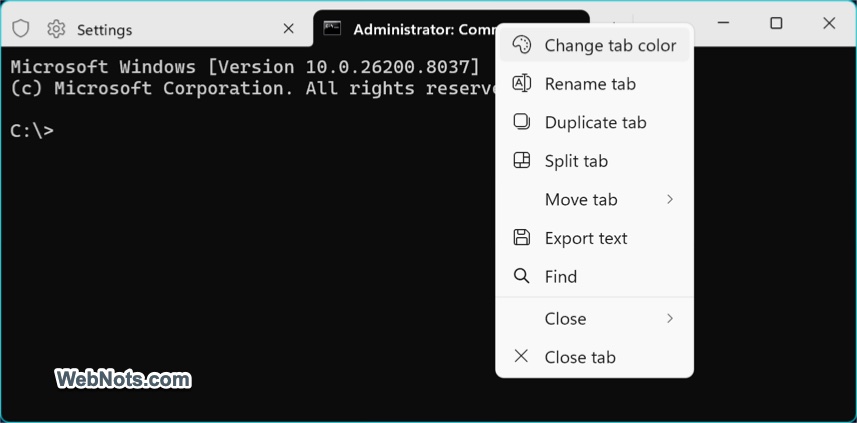 Tab Options in Terminal