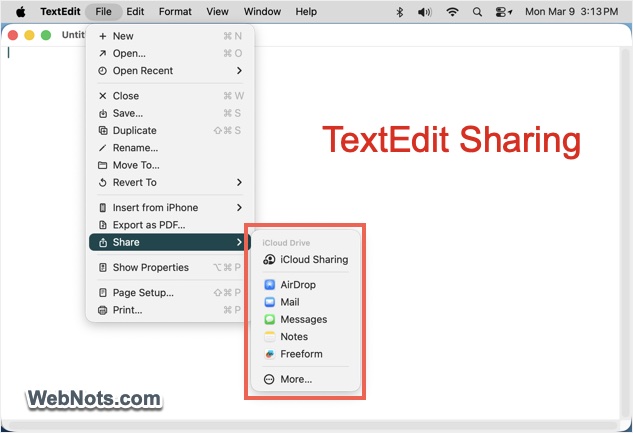 Text Edit Sharing OPtions