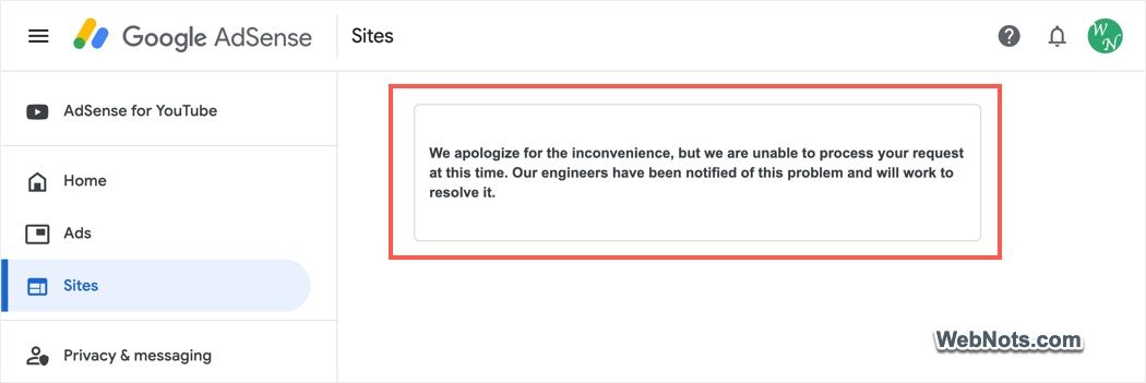 Ad Blocker Error in AdSense