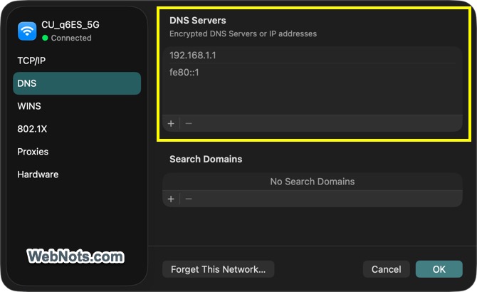 Add DNS Servers on Mac